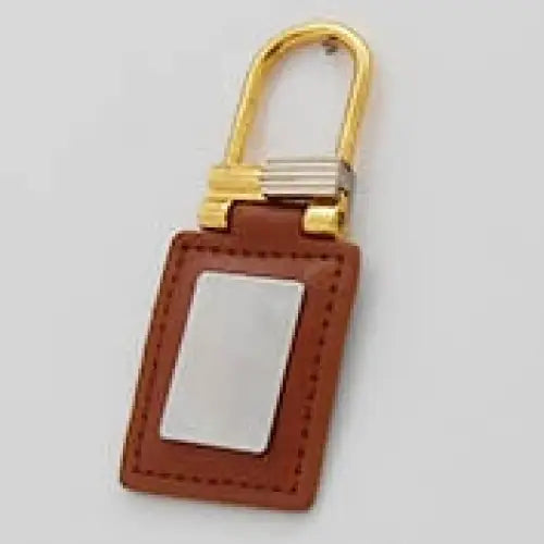 Golden Hook Brown Leather Keychain - simple